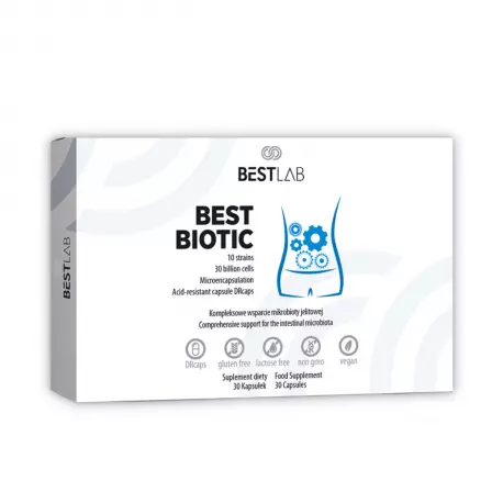 BestBiotic Probiotyk Kompleksowe Wsparcie Mikrobioty Jelitowej Mikrokapsułkowane Szczepy Probiotyczne (30 kaps) Best Lab