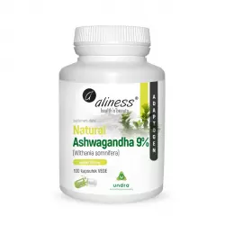 Ashwagandha Naturalna 590 mg Ekstrakt 9% Witanolidy i Alkaloidy Żeń-Szeń Indyjski (100 kaps) Aliness
