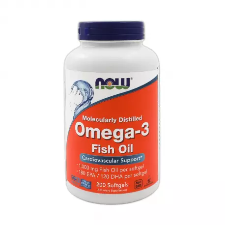 Omega-3 Fish Oil 1000 mg EPA DHA Molekularnie Destylowany Olej Rybny Wsparcie Układu Krążenia (200 sgels) Now Foods