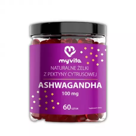 ASHWAGANDHA 100 mg Naturalne Żelki z Pektyny Cytrusowej o Smaku Malinowym VEGE (60 szt) MyVita
