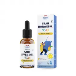 Tran Norweski Kids 1000 mg Omega-3 Nienasycone Kwasy Tłuszczowe DHA i EPA z Aromatem Cytrynowym dla Dzieci 50 ml Osavi