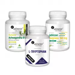 ZESTAW WSPIERAJĄCY UKŁAD NERWOWY Ashwagandha Tryptophan i Jabłczan Magnezu (3 x 100 kaps) Aliness