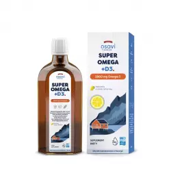 Super Omega + D3 2900 mg Omega-3 Nienasycone Kwasy Tłuszczowe DHA i EPA z Aromatem Cytrynowym 250 ml Osavi