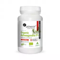 Organic Ashwagandha 5% KSM-66 Ekologiczna 200 mg Withania somnifera (100 kaps) Undra Aliness