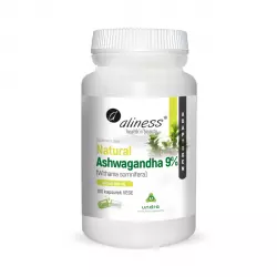Ashwagandha Naturalna 580 mg Ekstrakt 9% Witanolidy i Alkaloidy Żeń-Szeń Indyjski (100 kaps) Aliness