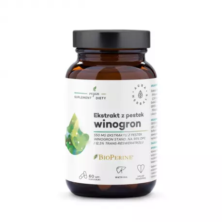 Ekstrakt z Pestek Winogron 550 mg Wsparcie Układu Krążenia i Pracy Wątroby VEGE (60 kaps) Aura Herbals