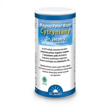 Magnez Potas Wapń Cynk Cytryniany pH Balans Minerały Proszek 300 g Dr. Jacob's
