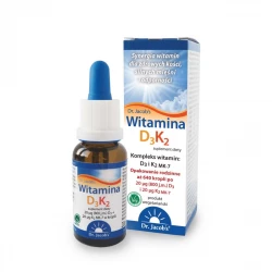 Witamina D3 i K2 MK-7 (Menachion-7) Bioaktywne Krople Podjęzykowe Rozpuszczone w Oleju MCT z Kokosa 20 ml Dr. Jacob's
