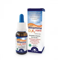 Witamina D3 i K2 MK-7 FORTE (Menachion-7) Bioaktywne Krople Podjęzykowe Rozpuszczone w Oleju MCT z Kokosa 20 ml Dr. Jacob's