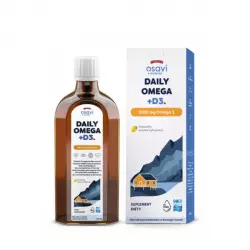 Daily Omega + D3 1600 mg Omega-3 Nienasycone Kwasy Tłuszczowe DHA i EPA z Aromatem Cytrynowym 250 ml Osavi