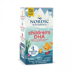 Children\'s DHA 250 mg Kwasy Omega-3 dla Dzieci Wsparcie rozwoju Mózgu Truskawka (90 sgels) Nordic Naturals