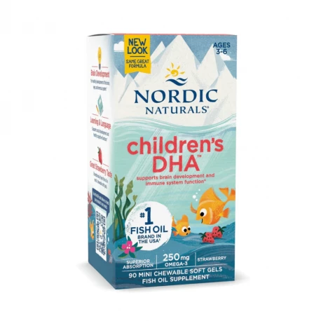 Children\'s DHA 250 mg Kwasy Omega-3 dla Dzieci Wsparcie rozwoju Mózgu Truskawka (90 sgels) Nordic Naturals