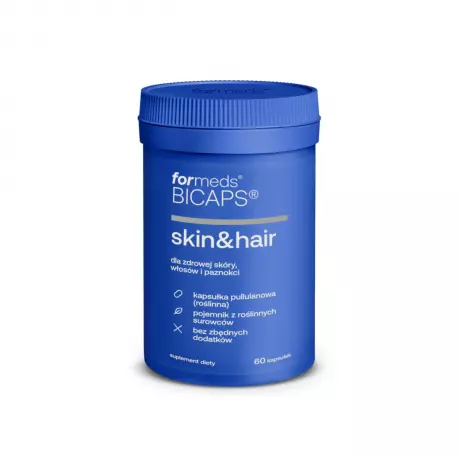 BICAPS Skin&Hair Włosy Skóra Paznokcie Biotyna + Cynk + Selen + MSM + Krzem + Witamina E (60 kaps) ForMeds