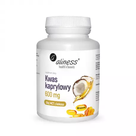 Kwas Kaprylowy 600 mg Olej MCT z Kokosa (90 kaps) Wsparcie Trawienia Aliness