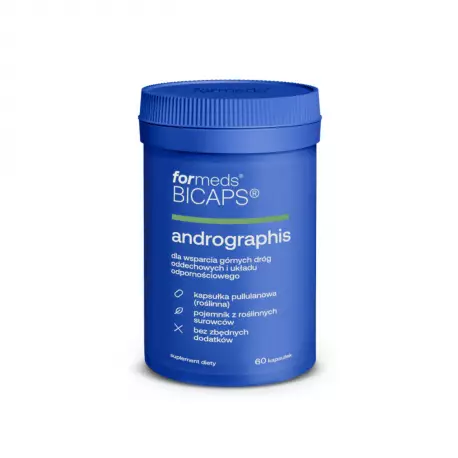 BICAPS ANDROGRAPHIS 30 mg Andrografolidów z Ekstraktu Brodziuszki Wiechowatej (60 kaps) ForMeds