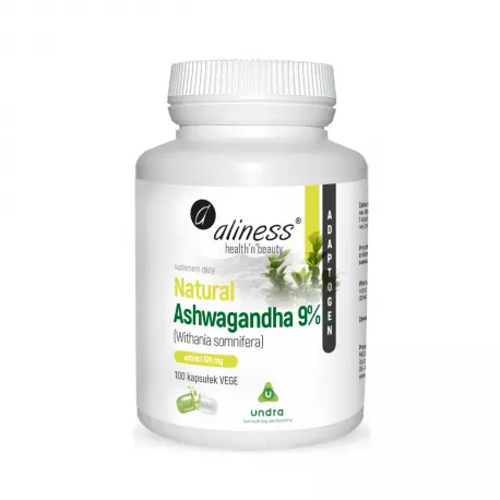 Ashwagandha Naturalna 570 mg Ekstrakt 9% Żeń-Szeń Indyjski (100 kaps) Aliness