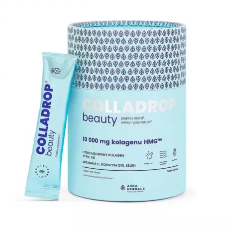 Colladrop BEAUTY Hydrolizowany Kolagen Morski 10 000 mg Typu I i III HMG - Ananas (30 sasz) Aura Herbals