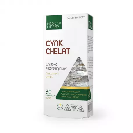 Cynk Chelat (Dyglicynian Cynku) 15 mg Odporność (60 kaps) Medica Herbs