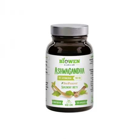 Ashwagandha 400 mg 10% Witanolidów + Piperyna (120 kaps) Stres Biowen