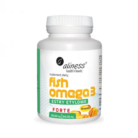 Fish Omega 3 FORTE Estry Etylowe EPA 500 mg DHA 250 mg Kwasy Tłuszczowe (60 kaps) Aliness