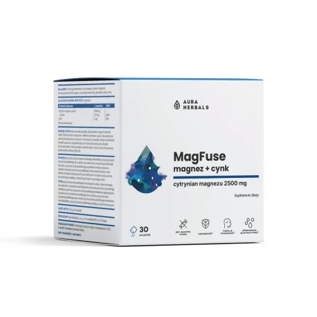 Cytrynian Magnezu 2500 mg MagFuse Magnez + Cynk (30 sasz) Aura Herbals