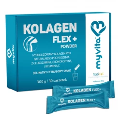 Kolagen Flex+ na Stawy 5000 mg Hydrolizowany Morski z Glukozaminą i Witaminą C Typ I i III (30 sasz) MyVita