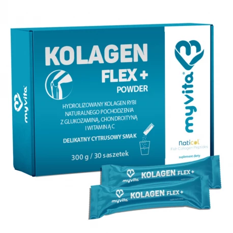Kolagen Flex+ na Stawy 5000 mg Hydrolizowany Morski z Glukozaminą i Witaminą C Typ I (30 sasz) MyVita