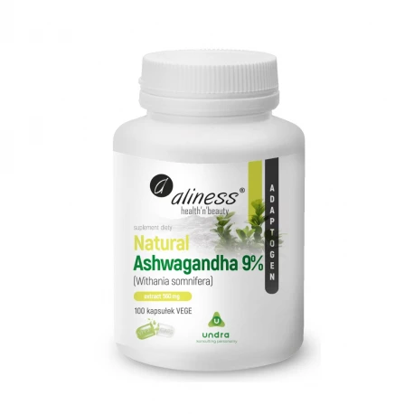 Ashwagandha Naturalna 570 mg Ekstrakt 9% Żeń-Szeń Indyjski (100 kaps) Aliness