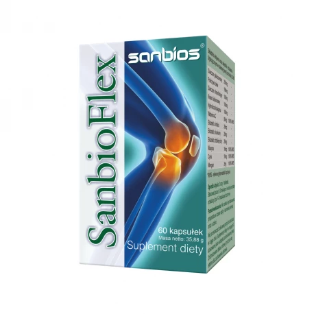 SanbioFlex Chondroityna Glukozamina Kolagen Kwas Hialuronowy na Stawy (60 kaps) Sanbios