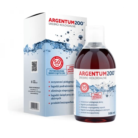 Argentum200 Niejonowe Srebro 50 ppm Płyn 500 ml Aura Herbals
