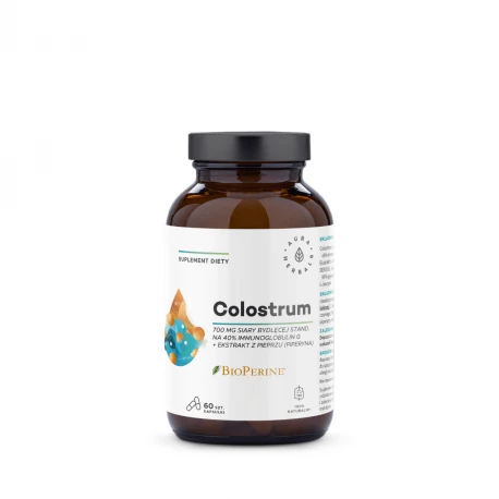Colostrum 700 mg Siary Bydlęcej z Ekstraktem z Pieprzu Czarnego BioPerine (60 kaps) Aura Herbals
