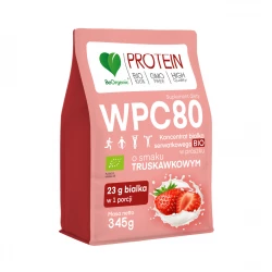 Białko Serwatkowe WPC 80 Truskawkowe BIO 345 g BeOrganic