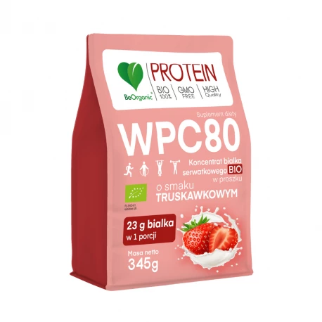 Białko Serwatkowe WPC 80 Truskawkowe BIO 345 g BeOrganic