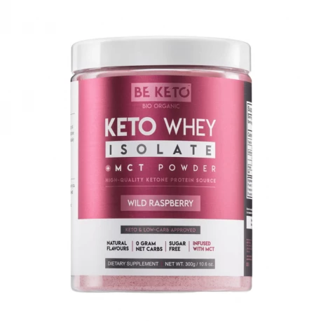 KETO Izolat Białka z Olejem MCT w Proszku - Dzika Malina 300 g BeKeto (OUTLET)