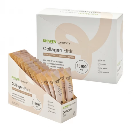 Collagen Elixir 10 000 mg - Kolagen Rybi I i III + Tripeptydy (30 sasz) Biowen