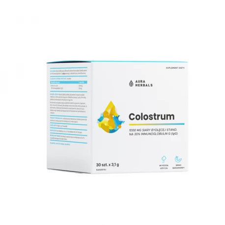 Colostrum 1000 mg Siara Bydlęca 30% Immunoglobulin G Banan (30 sasz) Aura Herbals