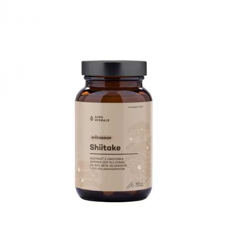 Shiitake - Ekstrakt z Owocnika Twardnik Japoński DER 30:1 500 mg Mycodrop (60 kaps) Aura Herbals