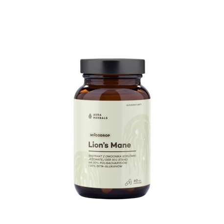 Lion's Mane - Ekstrakt z Owocnika Soplówka Jeżowata DER 30:1 500 mg Mycodrop (60 kaps) Aura Herbals