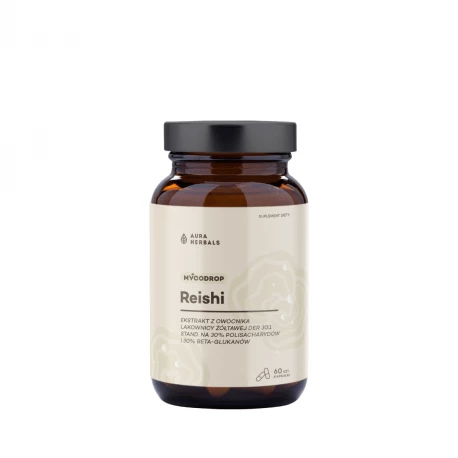 Reishi - Ekstrakt z Owocnika Lakownica Żółtawa DER 30:1 500 mg Mycodrop (60 kaps) Aura Herbals