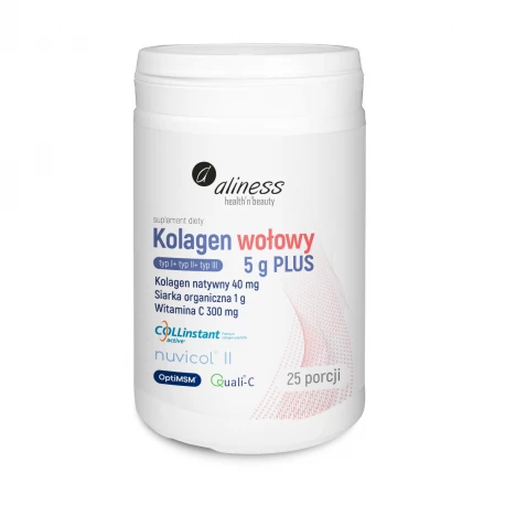 Kolagen Wołowy 5 g PLUS - Typ I + II + III Siarka OptiMSM Witamina C Proszek 158,5 g Aliness