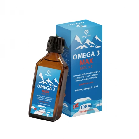 OMEGA 3 MAX MOC x 3 Trójglicerydy TG 3200 mg EPA DHA (Niski Totox) Smak Cytrynowy 100 ml MyVita