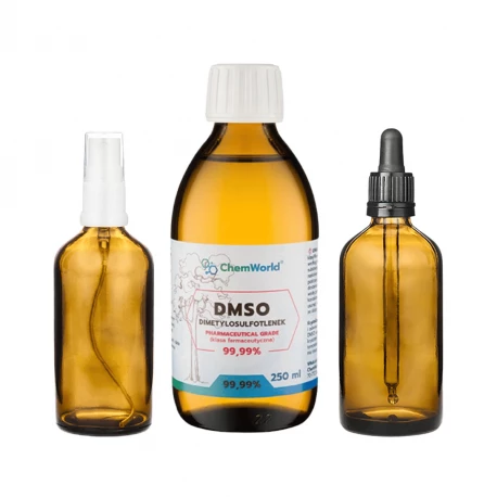 Zestaw DMSO CZDA 99,9% 250 ml + Butelki szklane z Atomizerem i Pipetą 2x100 ml ChemWorld