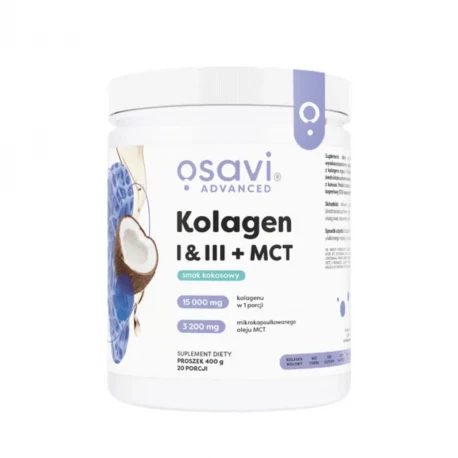 Kolagen Wołowy Hydrolizowany Peptydy I+III Stawy MCT Kokos Proszek 400 g Osavi