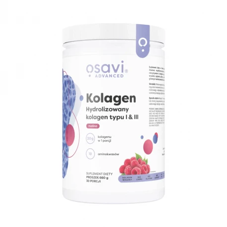 Kolagen Wołowy Hydrolizowany Peptydy I+III Malinowy Proszek Stawy 600 g Osavi