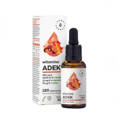 Witaminy ADEK (A + D3 2000 IU + E + K2 MK-7) w płynie Clean Label 30 ml Krople Aura Herbals