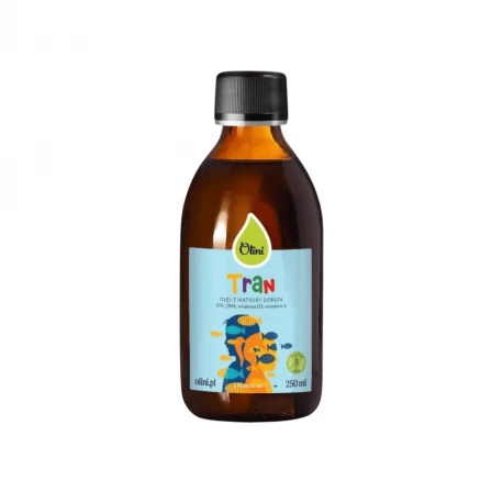 Tran KIDS dla Dzieci - Olej z Wątroby Dorsza Omega 3 DHA EPA Witamina D3 A 250 ml Olini