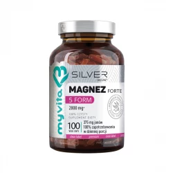 Magnez 5 Form Forte 2800 mg - Cytrynian, Jabłczan, Taurynian, Mleczan, Diglicynian + B6 P5P (100 kaps) MyVita