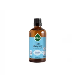 Tran Klasyczny Olej z Wątroby Dorsza Omega 3 DHA EPA Witamina D3 A 100 ml Olini