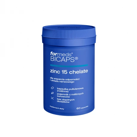 BICAPS Zinc 15 Chelate Cynk Organiczny Miedź Wsparcie Odporności (60 kaps) ForMeds