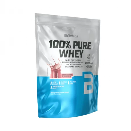 Odżywka Białkowa 100% PURE WHEY Białko Serwatkowe Koncentrat + Izolat - Truskawka 900 g BioTechUSA
